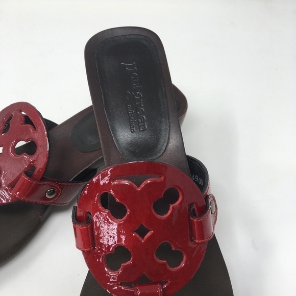Paul Green Sandals Red Patent Leather Flip Flop Size 6 - Picture 7 of 12